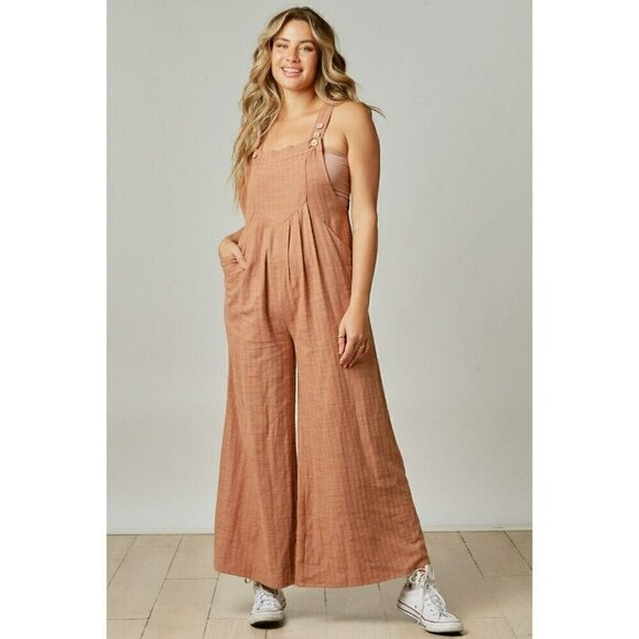 Peach Love California Pants - Let's Make Plans Wide Leg Overalls in Beige